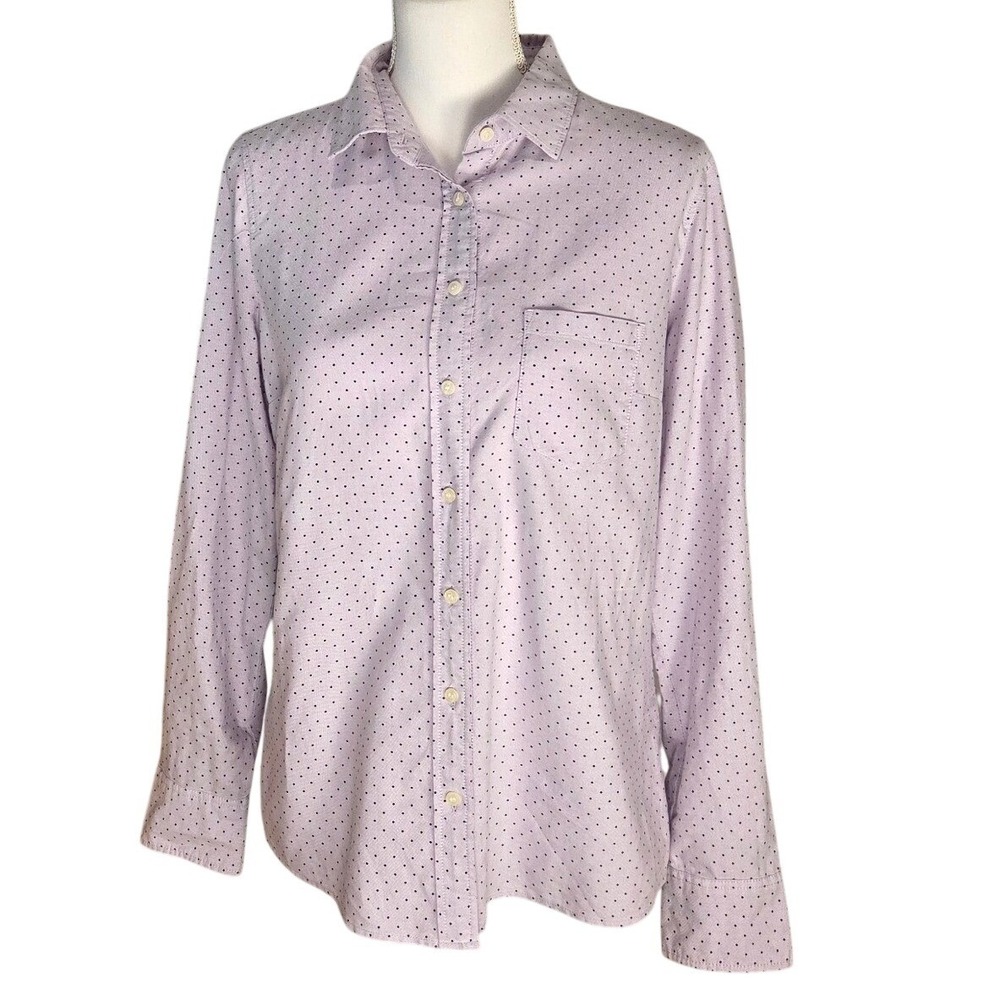 J. Crew 100% Cotton Lavender Polka Dot Button Down Shirt Size Small Preppy